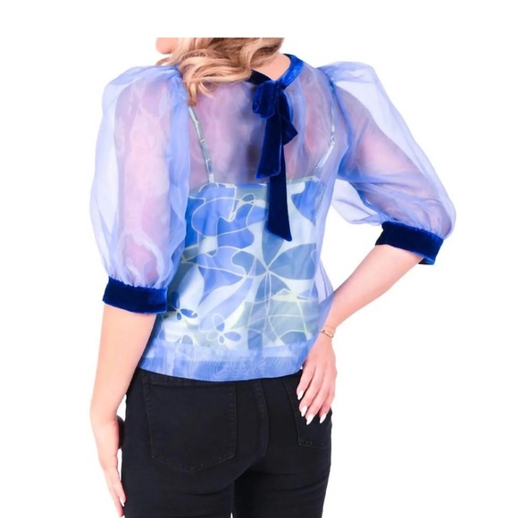 Sheer Blue Puff Sleeve Blouse - Picture 2 of 5
